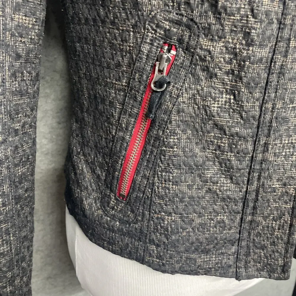FP We The Free Moto Jacket Sz 4 Textured Tweed Grey Red Zip Edgy Biker Cool Girl